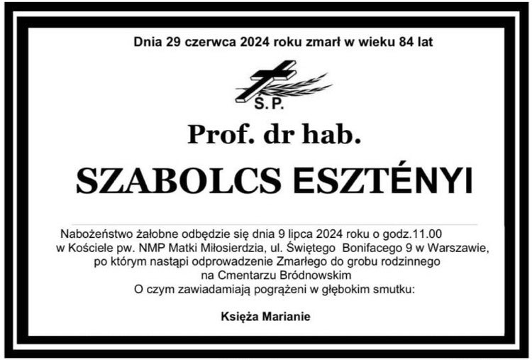 Zmarł Profesor Szábolcs Esztényi - Nekrolog